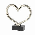 Deco 79 Ceramic Heart Decorative Sculpture Home Decor Statue with Black Base, Accent Figurine 13" x 3" x 12", Silver