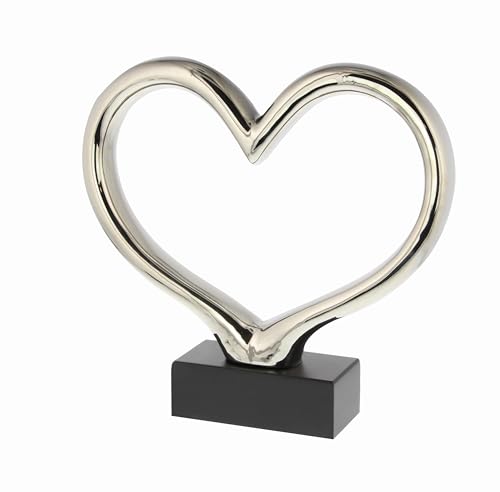 Deco 79 Ceramic Heart Decorative Sculpture Home Decor Statue with Black Base, Accent Figurine 13" x 3" x 12", Silver