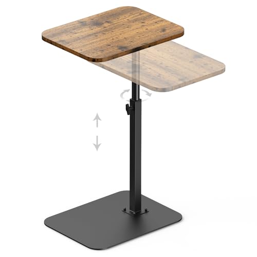 HzTinT TV Tray Side Table Sofa Tray for Couch Heavy Metal Base Swivel/Adjustable Height, Sofa Bed Bathroom Living Room, Study TV Tray C Shaped End Table Food Snack Trays for Eating Small Spaces - color: Brown, size: 11.8*15.7 in