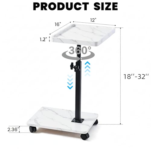 C Table End Table Adjustable Height,C Shaped End for Couch，Snack Tables,360°Swivel TV Tray Sofa Table,Tables that Slide Under,Coffee SideTable for Bed,Chair,Bath-tub (White Grain Color) - color: White Grain Color