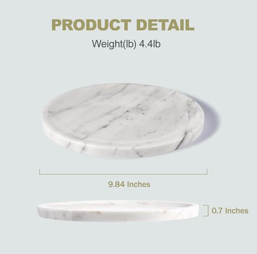 Natural Marble Decorative Tray for Bathroom Bedroom Kitchen Dresser, 9.8” Round Vanity Trays for Jewelry, Perfume, Cosmetic, Candle, Countertop Storage Organizer for Home Decor White, Arabescato - color: Arabescato, size: 9.8"