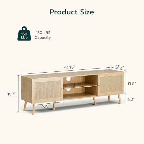 TV Stand for TVs up to 60 Inch, Modern Entertainment Center with Storage, Media Console Table with 2 Cabinets & Shelves, Wooden TV Stand for Living Room Bedroom, Natural - color: Natural