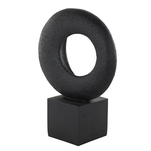 Deco 79 Polystone Geometric Decorative Sculpture Textured Cutout Ring Home Decor Statue with Block Base, Accent Figurine 10" x 5" x 14", Black - size: 10" x 5" x 14"