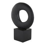 Deco 79 Polystone Geometric Decorative Sculpture Textured Cutout Ring Home Decor Statue with Block Base, Accent Figurine 10" x 5" x 14", Black - size: 10" x 5" x 14"