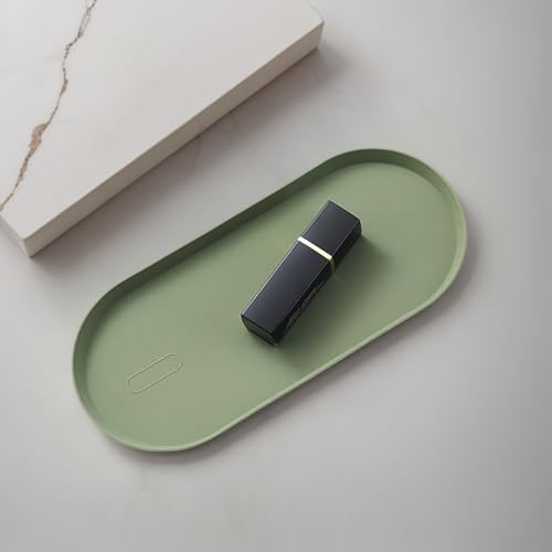 Green Silicone Vanity Tray, 8.66x3.94 Inch Oval Food-Grade Counter Organizer, Dishwasher Safe Scratch-Proof Storage Tray for Jewelry Makeup Bathroom Desk - color: Green