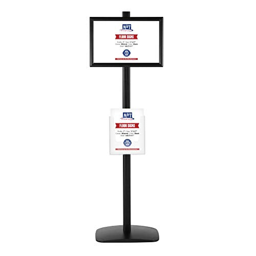 M&T Displays Free Standing Aluminum Display Stand Single Sided Document Brochure Sign Holder Front Loading Portrait Landscape Black Snap Frame 1x(11x17) and Clear Acrylic Pocket 1x(8.5x11) Inch - color: Black