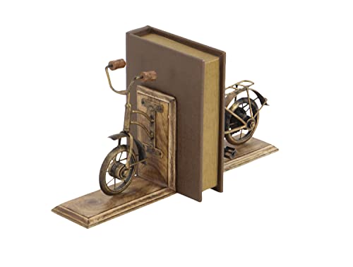 Deco 79 Wooden Bike Decorative Bookends Non Skid Bookends, Set of 2 Office Bookends7"W, 9"H, Brass