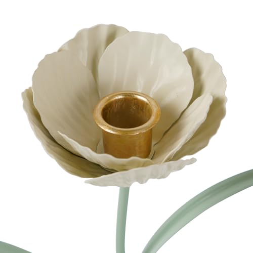 NIKKY HOME Tulip Taper Candle Holders Set of 2, Vintage Elegant Flower Shaped Metal Candlestick for Table Centerpieces, Spring Wedding Decor and Dinner Party, White & Green - color: White Green