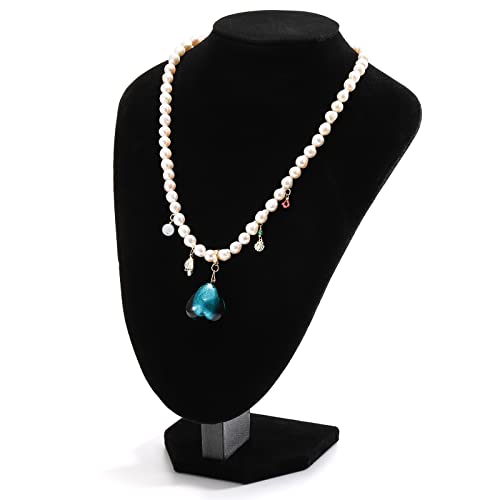 Foraineam 3 Pack Black Velvet Necklace Bust Display 3D Jewelry Chain Organizer Mannequin Model Display Stand Holder