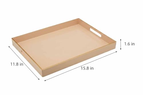 15.8" x 11.8" Blush Pink Plastic Serving Tray with Gold Trim and Handles, Decorative Rectangular Tray for Ottoman, Coffee Table, Kitchen Counter, Bathroom Vanity, Heavy-Duty & Easy to Clean - color: Blush Pink