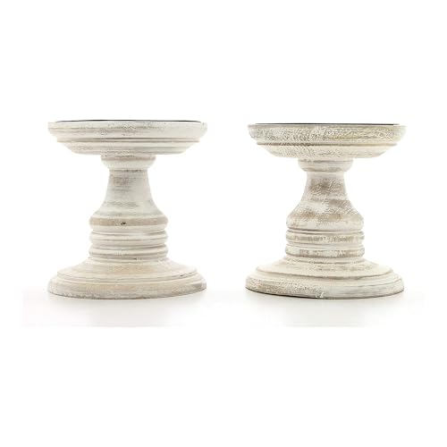 Hosley's Set of 2 White Wood Pillar Holders - 5" High. Ideal Gift for Weddings, Special Occasion, Spa, Aromatherapy Settings, Candle Gardens W1 - color: White