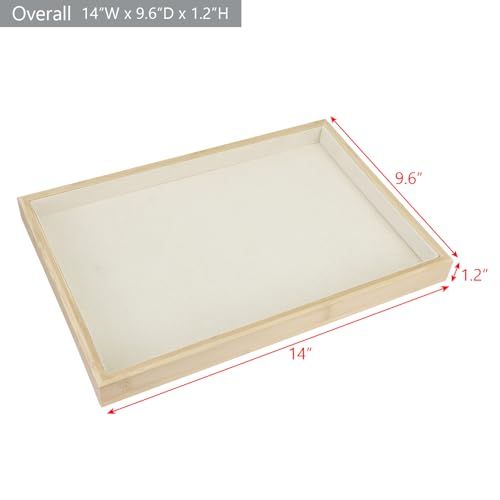 MOOCA 2 Pcs Bamboo Jewelry Display Tray, Presentation Tray, Organizer for Rings, Necklaces, Earrings, and Accessories, Beige Color, 14" W x 9.6" D x 1.2" H - color: 1 Compartment