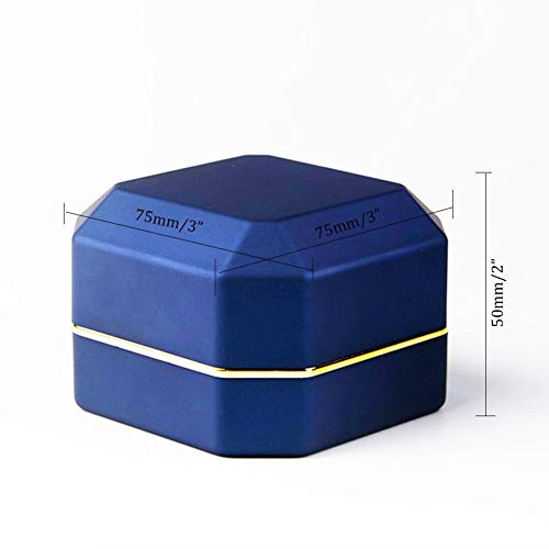 Luxury Ring Box, Square Velvet Wedding Ring Case Jewelry Gift Box with LED Light for Proposal Engagement Wedding, Blue - color: Blue, size: Ring Box