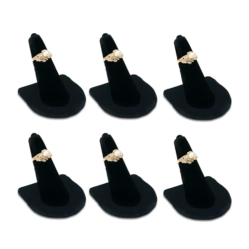 RJ Displays 6 Pcs Black Velvet Rings Display Stand, Jewelry Holder Organizer for Wedding, Showcase & Selling-Perfect Ring Display Case-Jewelry Ring Organizer holder-Perfect Rings stand for vendors - size: Pack of 6