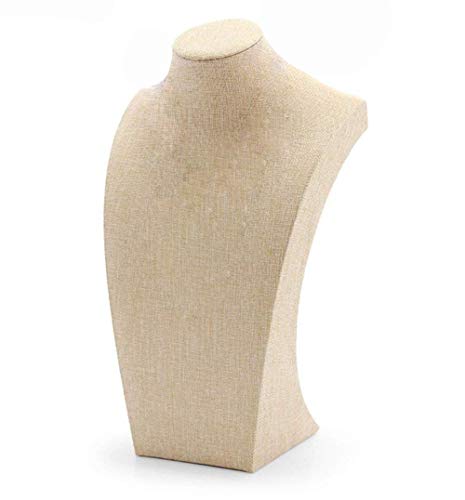 Necklace Display Bust, 9.8" high Beige Linen Jewelry Holder for Necklaces & Bracelets, Figure Display Stand for Jewelry Shop & Personal Makeup (25cm*14cm) - size: 9.8 x 5.5 inch