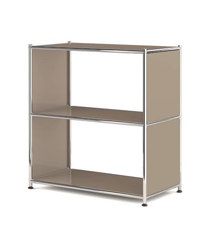 32-Inch 2-Tier Metal Bookcase, Open Shelf Storage Organizer for Living Room, Bedroom, Side Table or Nightstand Use, Modern DIY Assembly, Taupe - color: Matt Taupe