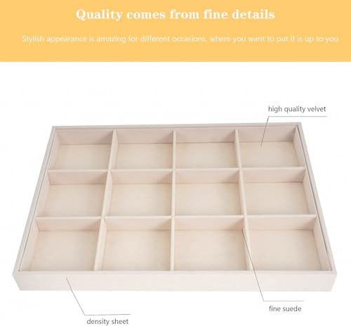 Large Velvet Jewelry Tray, Drawer Organizer for Jewelry in Dresser, Stackable Jewelry Drawer Organizer Inserts for Earring Necklace Bracelet Rings(Beige,12grid) - color: Beige, size: 12grid