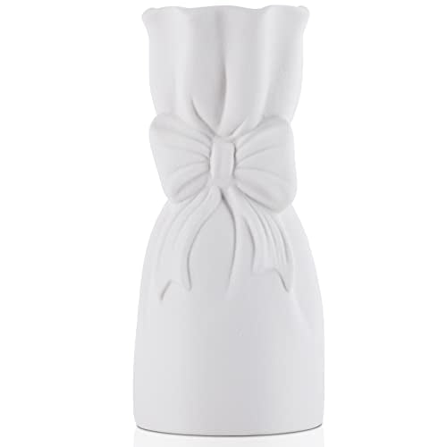 Frosted Porcelain Floral Handmade Vases,Frosted Ceramic vases,Geometric Ceramic Flower Vase for Modern Home Decoration and high-end Wedding,Matte Frosted Texture Bud Flower Vase (Bowknot Vase) - color: Bowknot Vase