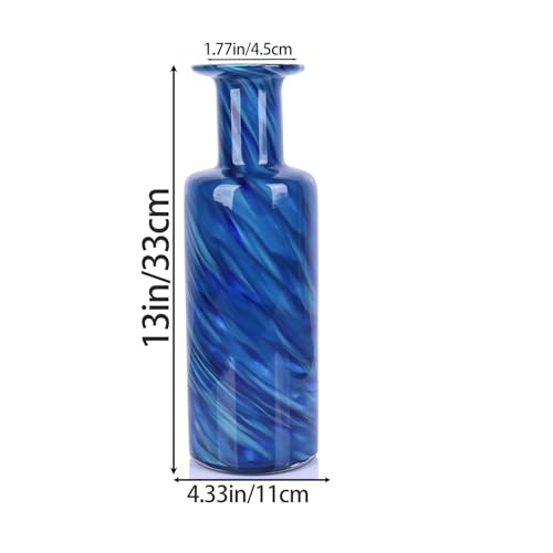 13" H Hand-Blown Glass vase, Modern Art Glass Cylindrical vase, Blue Glass Decorative vase, Ideal for Living Room Dining Table centerpieces, TV Console, Office, or Console Table Decor. - color: Blue