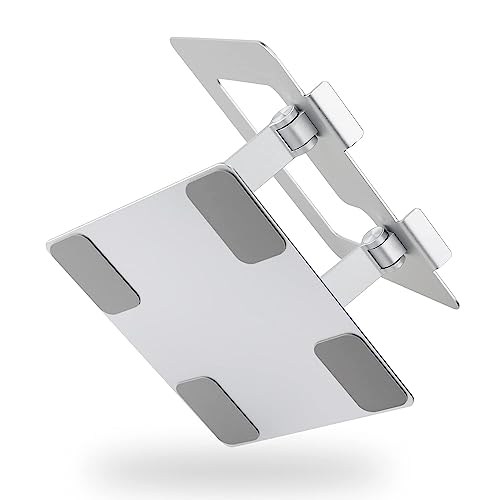 Amazon Basics Sturdy and Portable Ergonomic Laptop Stand for Desk, Height Adjustable Riser with Ventilated Cooling, Foldable, Fits all Laptops up to 15.6 Inch, Silver