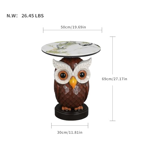 Artistic 3D Owl Sculpture End Table with Faux Marble Top,from Odorless Resin, Multi-Functional Accent Table for Living Room, Entryway, Stable Scratch-Resistant Design, No-Tool Assembly - color: Red Owl