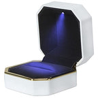 Luxury Ring Box, Square Velvet Wedding Ring Case Jewelry Gift Box with LED Light for Proposal Engagement Wedding, White - color: White, size: Ring Box