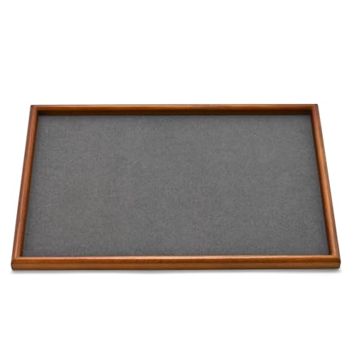 Jewelry Display Tray for Ring Earrings Necklace Bangle Solid Wood Jewelry Dish Tray Catchall(L,Grey) - color: Grey, size: 35 * 24 * 1.5cm
