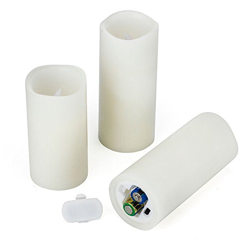 Hanzim Flameless Flickering Battery Operated Candles D2.2''*H4 5" 6" 7" 8" 9" Set of 9 Ivory Real Wax Pillar LED Candles with 10-Key Remote and Cycling 24 Hours Timer (Ivory) - color: H01# Ivory
