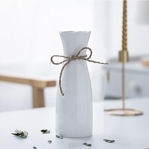 Boho Ceramic Vase with Rope, 8.2" H, Rustic Flower Vase Classic Style for Dried Flowers Fresh Flowers, Fit for Fireplace Bedroom Kitchen Living Room Centerpieces Office Desk - color: White-1