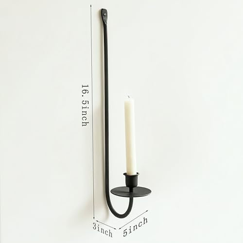 Metal Wall Candle Sconce Holder Set of 2 Wall Mount Candle Holders Modern Wall Candle Sconces Hanging for Living Room Farmhouse Fireplace Wedding 16.5"×5"×3" (Black) - color: Black