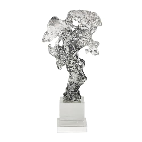 Deco 79 Glass Abstract Handmade Decorative Sculpture Freeform Home Decor Statue with Clear Square Base, Accent Figurine 8" x 4" x 15", Clear - size: 8" x 4" x 15"