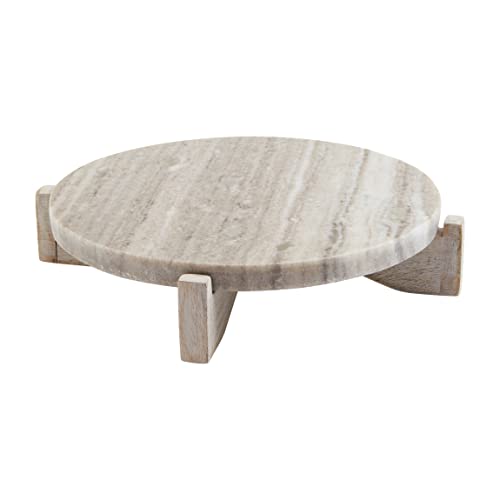 Mud Pie Marble Wood Pedestal, 2" x 8 1/2" dia