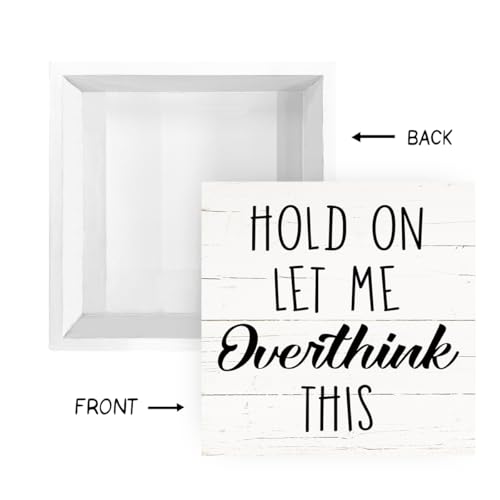 Rustic Wooden Box Sign, Funny Sarcastic Wood Signs, Farmhouse Decoration for Table Shelf, Humorous Home Office Decor, Workplace Decor Art, Hold On Let Me Overthink This Sign, White - color: Inspirational12