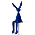 Klein Blue Flocked Bunny Figurine, Modern Sitting Rabbit Sculpture, Resin Abstract Animal Art Statue for Home Decor, Bookshelf Accent (Small)
