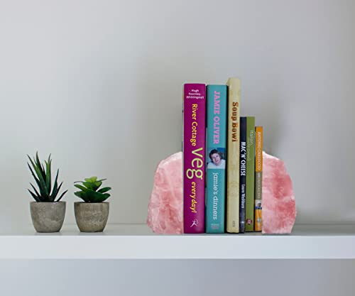 Natural Rose Quartz Bookends Decorative Crystal Book Ends Pink Stone Heavy Duty Gemstone Bookend 1 Pair 3-4 LBS - size: 3-4lbs