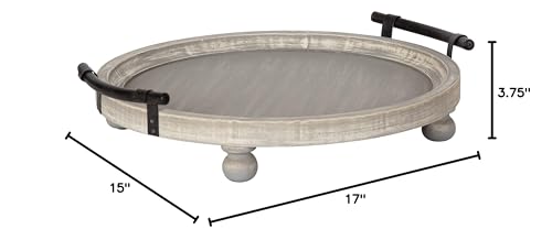 Kate and Laurel Bruillet Farmhouse Round Tray, 15 inch Diameter, Rustic Gray, Wooden Tray for Coffee Table - color: Gray