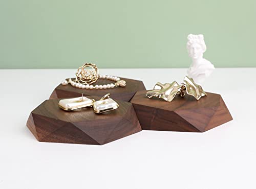 GemeShou 5pcs Wood Jewelry Tray Hexagon Display Riser Stand Set, Retail Jewelry Shop Display Riser【Walnut Hexagon 5pcs Large】 - size: Big