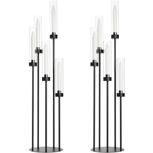 39.8''Matte Black Candle Holder with Acrylic Shades Tall 5 Arm Candelabra Black Table Centerpiece 2PCS for Wedding Living Dining Room Fireplace Decoration Fit 0.98''LED Taper Candle - color: Black, size: 2pcs