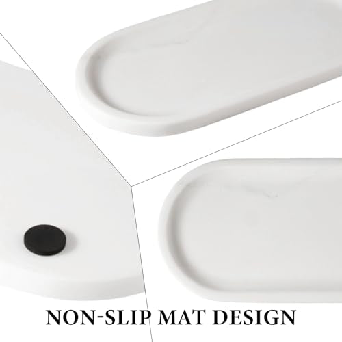 Koville Natural Marble Tray for Bathroom Decor Countertop, Vanity Tray Italy Oval Stone Trays for Candles Perfume, Storage Trays for Cosmetics, Jewelry, Decorative Tray for Dresser Organizer(White) - color: Calacatta White, size: 12" x 6" x 0.7"