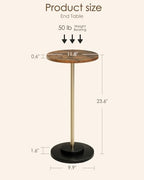 Masupu Drink Table, Round Side Table for Small Spaces, Pedestal Small End Table with Metal Base, for Living Room, Bedroom, Bathroom, Rustic Brown - color: 05.rustic Brown