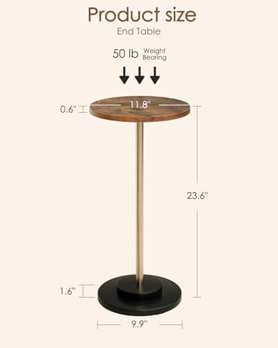 Masupu Drink Table, Round Side Table for Small Spaces, Pedestal Small End Table with Metal Base, for Living Room, Bedroom, Bathroom, Rustic Brown - color: 05.rustic Brown