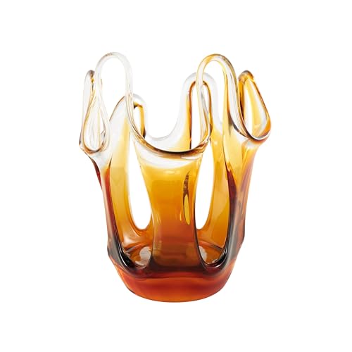 Deco 79 Glass Abstract Decorative Vase Ombre Centerpiece Vase with Wavy Oval Cutouts, Flower Vase for Home Decoration 9" x 8" x 12", Orange - color: Orange, size: 9" x 8" x 12"