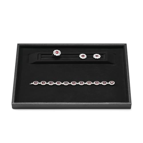 Oirlv Premium Leather Jewelry Showcase Tray, Velvet Display Organizer Professional Retail & Home Presentation Tray, Black Medium - color: Black, size: 9.84″ L×7.09″ W