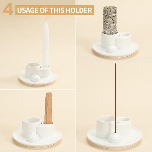 Palo Santo Sticks Holder, Multi-Purpose Handmade Ceramic Incense Burner for Palo Santo Incense Sticks, Sage Holder for Burning, Ash Catcher Tray for Meditation Yoga Room (Pure White) - color: Pure White