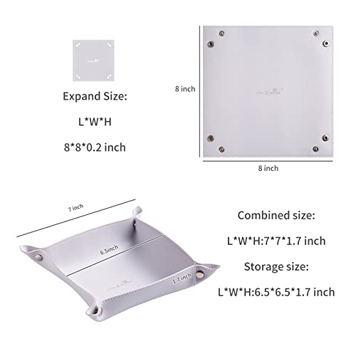 SANQIANWAN Leather Jewelry Valet Tray for Women and Man, Entryway Table Bedside Nightstand Desk Portable Small Catchall Travel Dish Plate for Key,Wallet,Watch,Coin(Grey White-B) - color: Grey White-b, size: 8×8