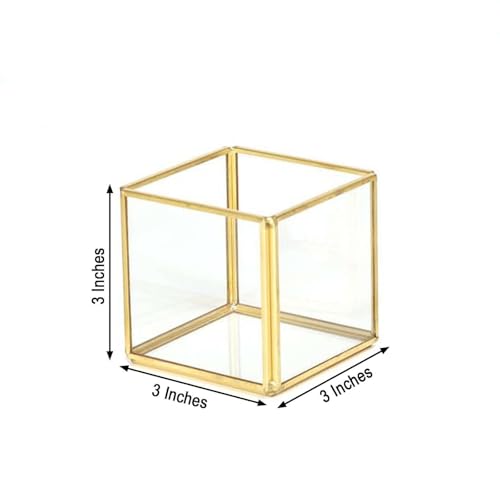 Efavormart 3-Pack Glass Tealight Votive Candle Holders 3" Square Cube Design Clear with Gold Metal Frame - Stackable (Clear, Type11) - color: Clear Glass/Gold Metal, size: 3 inches