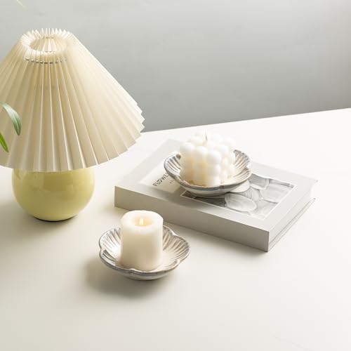 Ceramic Pillar Candle Holder Plates, Decorative Candlestick Holder, Tea Light Incense Santo Palo Holders, for Dinning, Party, Wedding, Birthday, Anniversary Decorations, 1pack (Vintage White) - color: Vintage White