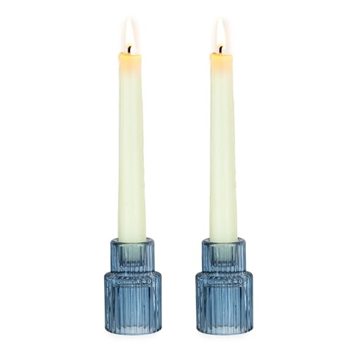 Hewory Glass Candlestick Candle Holder: 2PCS Blue Glass Taper Candle Holders for Table Centerpiece Vintage Tapered Candlestick Holders for Christmas Centerpiece Wedding Party Holiday Home Decor - color: Blue, size: 2PCS