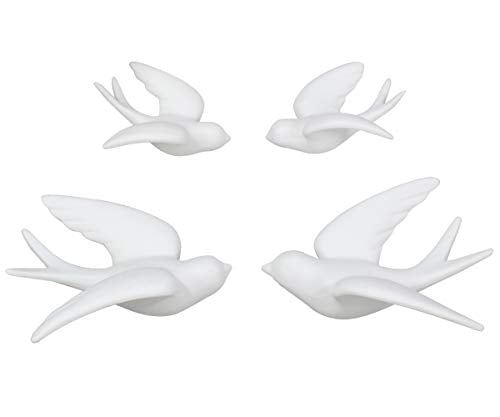FANWNKI Ceramic Flying Birds Sparrows Wall Mount Hanging Decor White-Set of 4 - size: Set