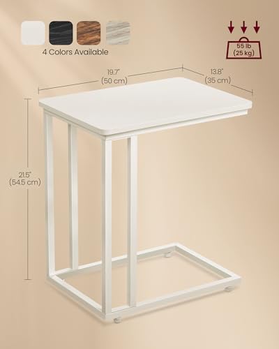 VASAGLE End Table, C Shaped TV Tray with Metal Frame Rolling Casters for Coffee Laptop Mobile Tablet, Industrial Side Table for Living Room Bedroom, 19.7 x 13.8 x 23.6 Inches, Cream White ULNT050W77 - color: Cream White